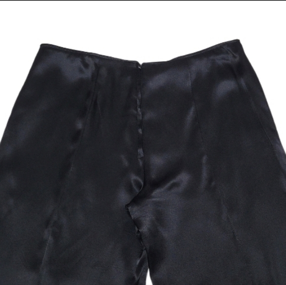 1970s Vintage Black Satin Handmade High Waisted Extreme Bell Bottom Trousers XL - Picture 7 of 10